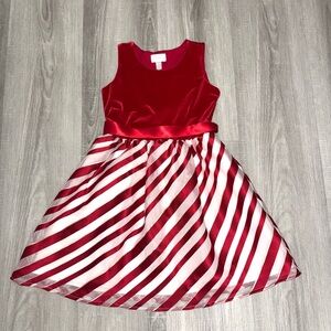 The Children’s Place Red White Striped Dress With Bow Size 10/12.